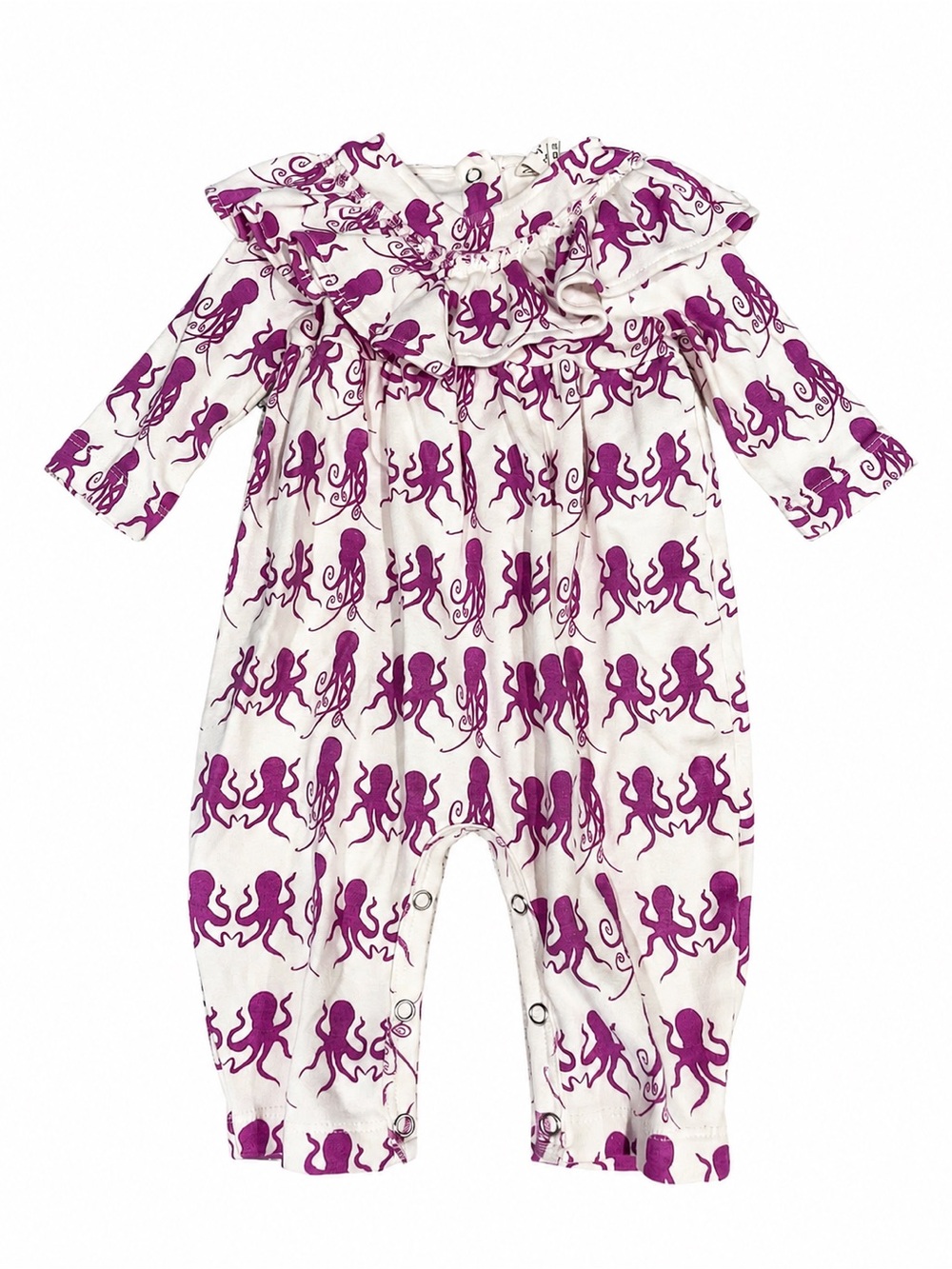 Kate Quinn 3-6mo Octopus cotton organic Ruffle 0838 Jumpsuit Romper Purple cream